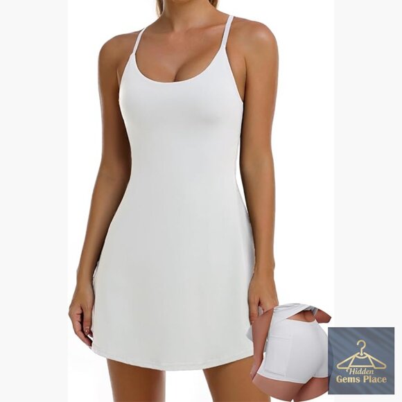 Other - Sleeveless Athletic Dress with Built-in Shorts, Adjustable Straps, Pockets